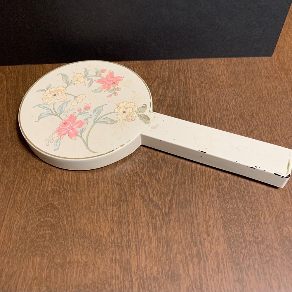 vintage laquerware hand mirror floral otagiri